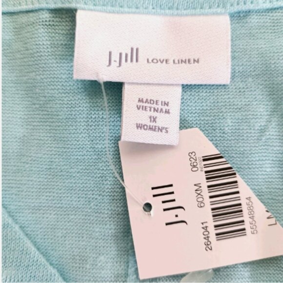NWT J. Jill Love Linen Knit Top Lightweight Oversized V-neck size 1X Aqua Blue - Picture 11 of 16